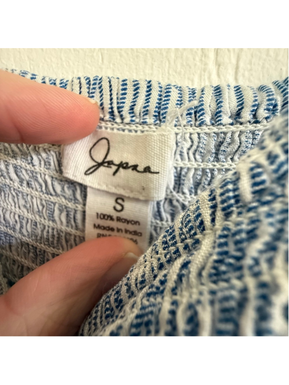 Japna Blue White Striped Smocked Wide Leg Jumpsuit Small - Picture 5 of 8